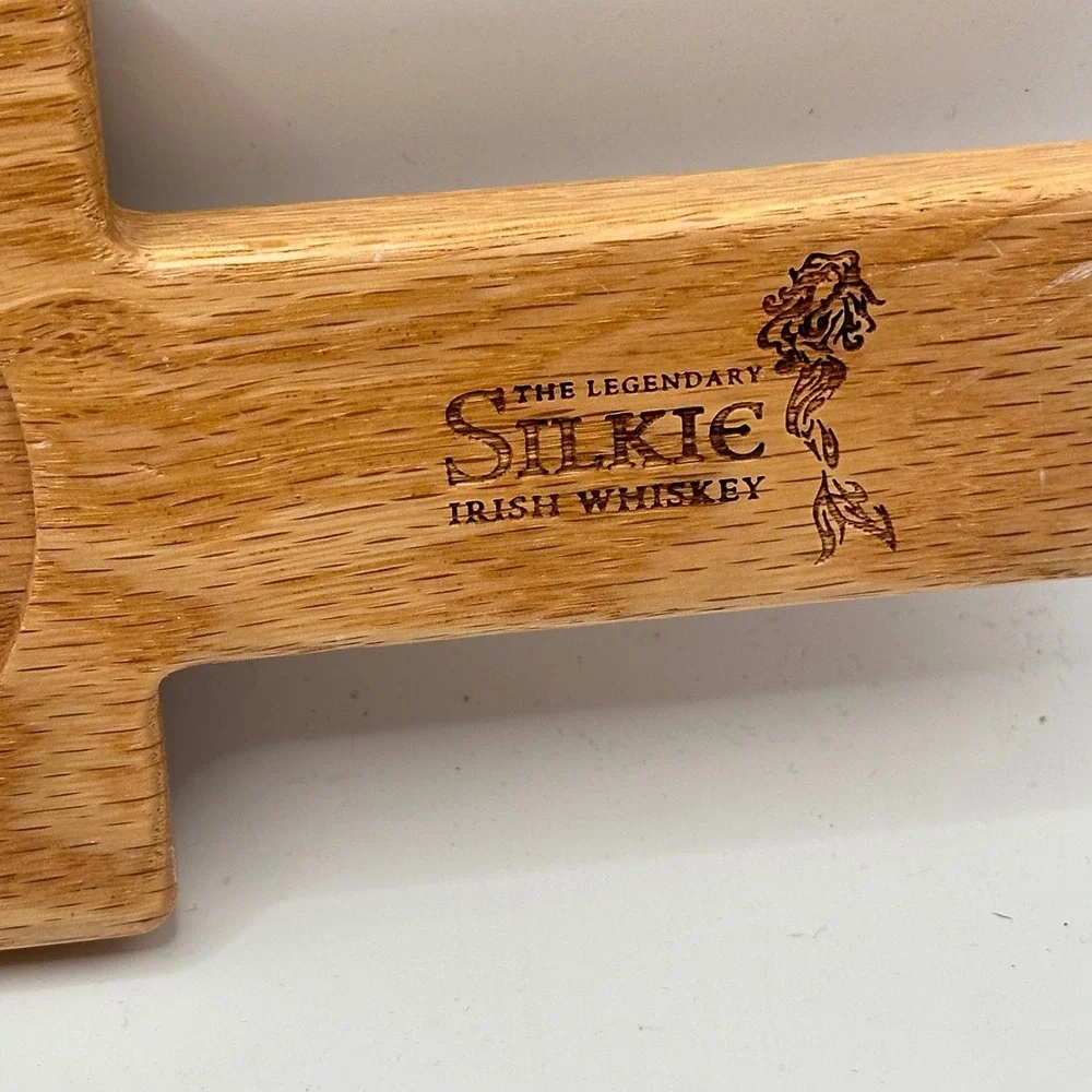 Silkie Irish Whiskey Wooden Flight Board Tasting Paddle 3 Slot Oak Mermaid Logo